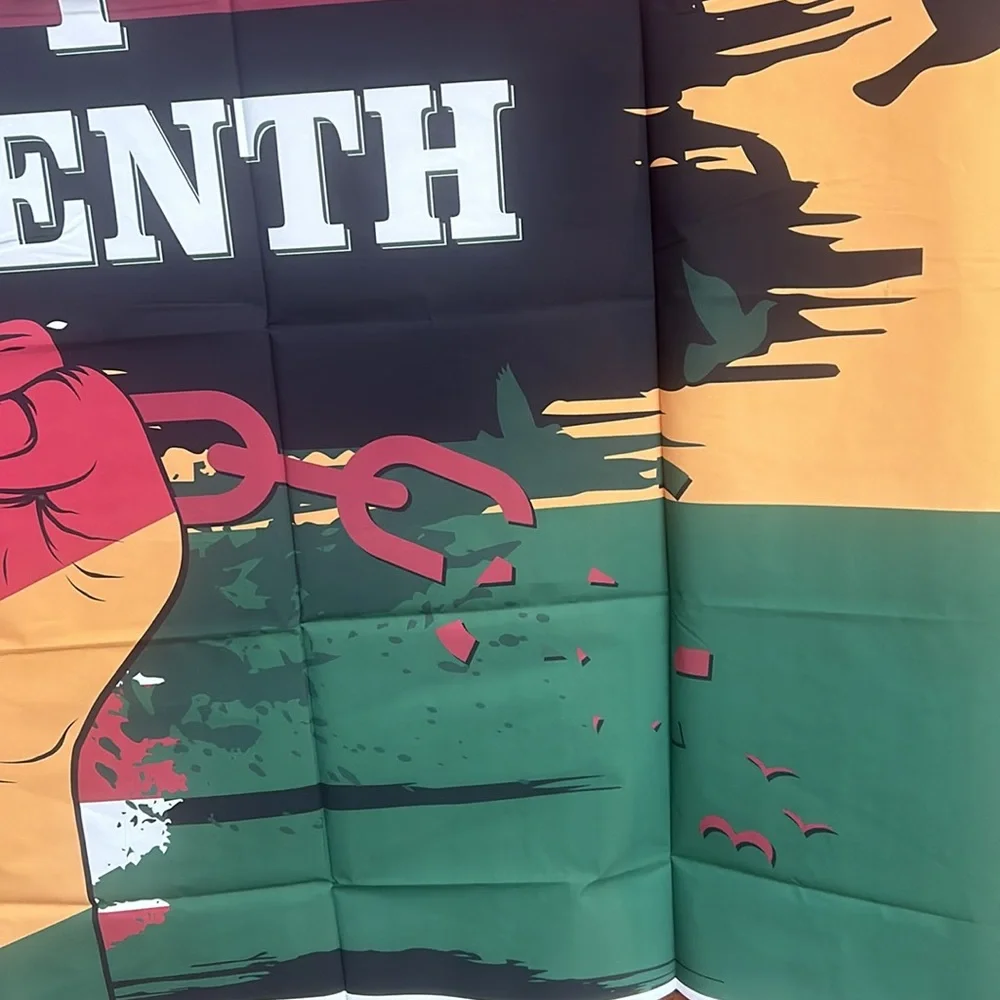 Happy Juneteenth / fist background,5 x 6,red,white,blue, green, black New